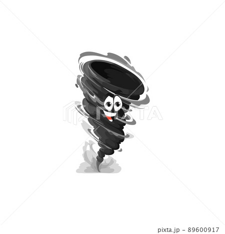 Cartoon tornado character, funny vector storm, isolated weather hurricane vortex. Whirlwind twister, cyclone whirl personage, funnel with smiling face. Swirl or twist natural disaster 89600917