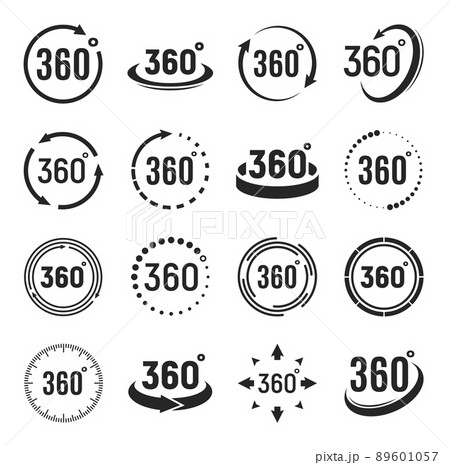 360 degrees camera rotate vector icons or 3d perspective virtual panorama signs. 360 degree angle view circles and arrows of vr or virtual reality tour, simulation game or map 360 degrees camera rotate vector icons or 3d perspective virtual panorama signs. 360 degree angle view circles and arrows of vr or virtual reality tour, simulation game or map 89601057