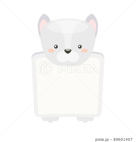 Frame decorated with wolf cub head. Photo album, note book page, notes, memories and stickers with lovely baby animal cartoon vector illustration Frame decorated with wolf cub head. Photo album, note book page, notes, memories and stickers with lovely baby animal cartoon vector illustration 89601407