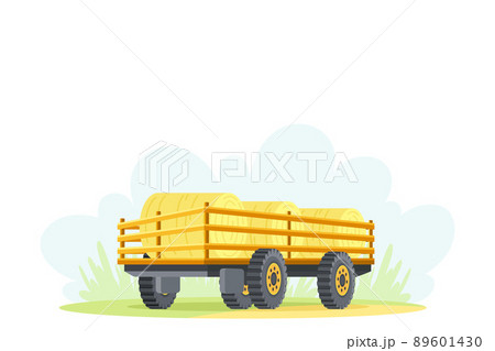 Open trailer loading with hay, agricultural farming machinery vector illustration 89601430