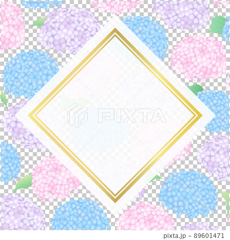 あじさいの背景⑧(ななめ正方形,カラフル,金枠) あじさいの背景⑧(ななめ正方形,カラフル,金枠) 89601471