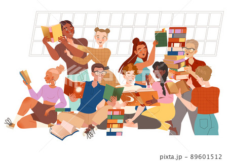 Young people reading books. Students studying and preparing for exam vector illustration Young people reading books. Students studying and preparing for exam vector illustration 89601512