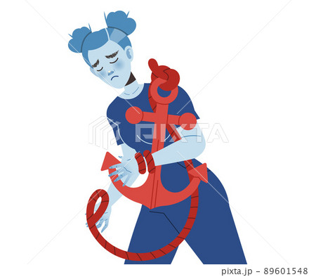 Woman Victim with Tied Rope and Anchor Suffering from Abuse and Bullying Vector Illustration 89601548