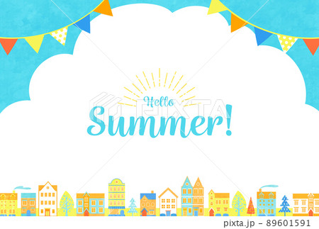 夏の街並みとガーランドのベクターイラスト背景(バナー,ポスター,街並み,青空,空) 夏の街並みとガーランドのベクターイラスト背景(バナー,ポスター,街並み,青空,空) 89601591