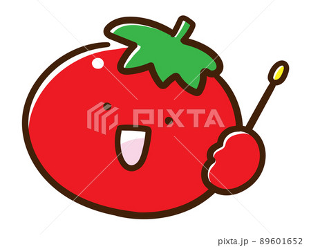 指差し棒を持つかわいいトマトのキャラクターの手書き風イラストのイラスト素材