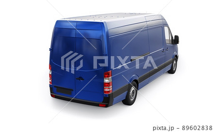 blue mid-size commercial van on a white background. A blank body for applying your design, inscriptions and logos. 3d illustration. 89602838