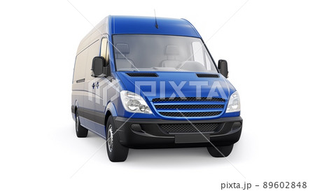 blue mid-size commercial van on a white background. A blank body for applying your design, inscriptions and logos. 3d illustration. 89602848