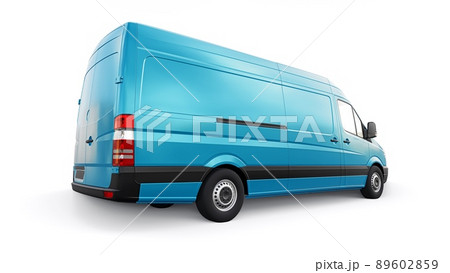 blue mid-size commercial van on a white background. A blank body for applying your design, inscriptions and logos. 3d illustration. 89602859