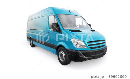 blue mid-size commercial van on a white background. A blank body for applying your design, inscriptions and logos. 3d illustration. 89602860