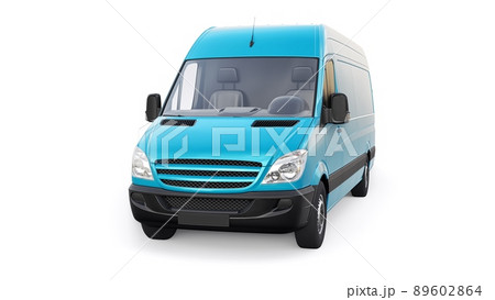 blue mid-size commercial van on a white background. A blank body for applying your design, inscriptions and logos. 3d illustration. 89602864