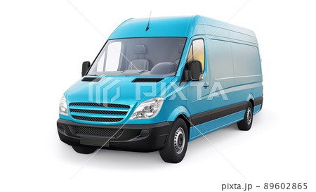 blue mid-size commercial van on a white background. A blank body for applying your design, inscriptions and logos. 3d illustration. 89602865
