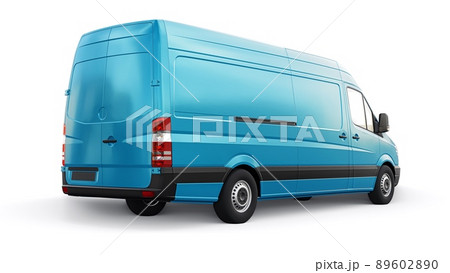 blue mid-size commercial van on a white background. A blank body for applying your design, inscriptions and logos. 3d illustration. blue mid-size commercial van on a white background. A blank body for applying your design, inscriptions and logos. 3d illustration. 89602890