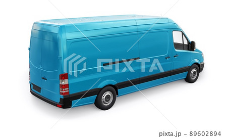 blue mid-size commercial van on a white background. A blank body for applying your design, inscriptions and logos. 3d illustration. 89602894