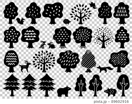 Various handwritten style tree and animal silhouette sets 89602916
