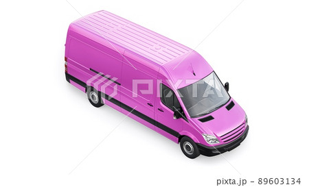 Pink mid-size commercial van on a white background. A blank body for applying your design, inscriptions and logos. 3d illustration. 89603134