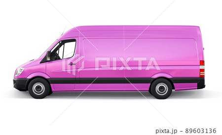 Pink mid-size commercial van on a white background. A blank body for applying your design, inscriptions and logos. 3d illustration. 89603136