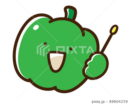 指差し棒を持つかわいいピーマンのキャラクターの手書き風イラスト 89604259