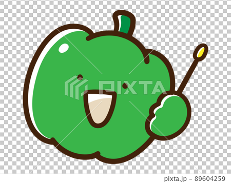 指差し棒を持つかわいいピーマンのキャラクターの手書き風イラスト 89604259