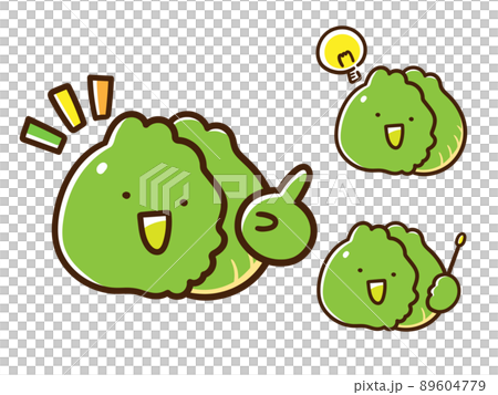 色々なポーズ表現をするキャベツのキャラクターのかわいい手書き風イラストセットのイラスト素材
