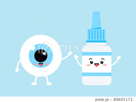 Cute eyeball with eye drop liquid bottle character isolated on background. 89605173