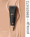 Advertising poster of cosmetic product for catalog, magazine. Design of cosmetic package. Advertising of foundation cream, concealer, base, BB cream. Realistic creamy texture 89605472