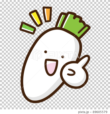 人差し指を立ててポイントを説明する大根のキャラクターの手書き風イラストのイラスト素材