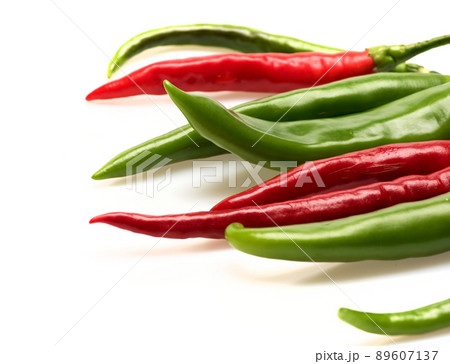 Mexican spicy peppers of long shape. Chili peppers 89607137
