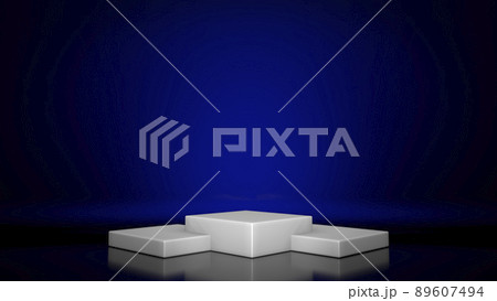 3d podium background. White stone podiums for a cosmetic product or packaging on a colored backdrop with studio light. 3d podium background. White stone podiums for a cosmetic product or packaging on a colored backdrop with studio light. 89607494