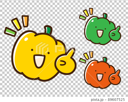人差し指を立てて説明するかわいいピーマンとパプリカの手書き風イラストセットのイラスト素材