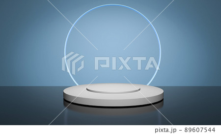 3d podium background. White stone podiums for a cosmetic product or packaging on a colored backdrop with studio light. 3d podium background. White stone podiums for a cosmetic product or packaging on a colored backdrop with studio light. 89607544