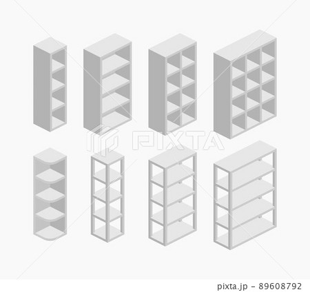 empty bookcase shelf set isometric vector flat illustration 89608792