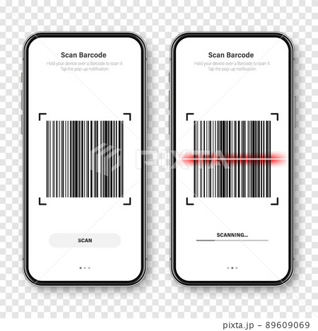 Barcode scanner, reader app for smartphone. Identification tracking code. Serial number, product ID with digital information. Store, supermarket scan labels, price tag. Vector illustration. 89609069