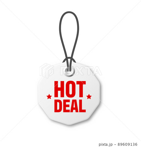 Realistic price tag. Special offer or shopping discount label. Retail paper sticker. Promotional sale badge. Vector illustration. 89609136