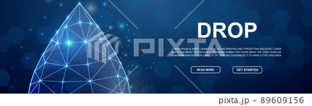 Water drop 3d low poly symbol for promotion banner. Droplet design template illustration concept. Horizontal polygonal Oil drop poster illustration 89609156