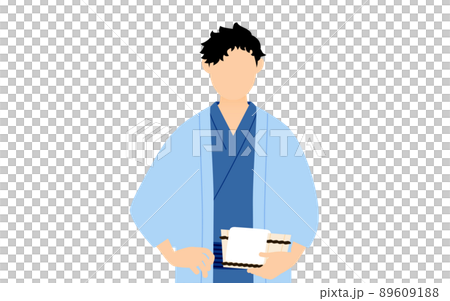 Image of a hot spring with a men's yukata, wearing a tea haori and holding a bathtub Image of a hot spring with a men's yukata, wearing a tea haori and holding a bathtub 89609188
