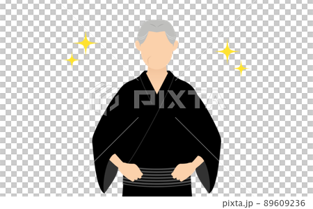 老人穿著浴衣，摸著腰帶，閃閃發光 89609236