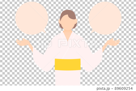 Women's yukata, open arms and talk, with speech bubbles Women's yukata, open arms and talk, with speech bubbles 89609254