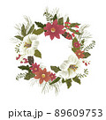 Colorful vintage wreath with wild flowers and leaves. White and red plants for decorative design. 89609753