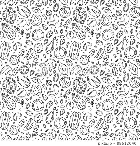 Nuts and Seeds vector seamless pattern in the Doodle style. 89612040