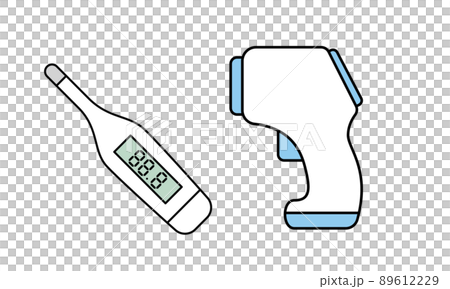 Illustration material of electronic thermometer and non-contact thermometer to measure by armpit. 89612229