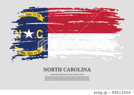 North Carolina flag with brush stroke effect and information text poster, vector 89613004