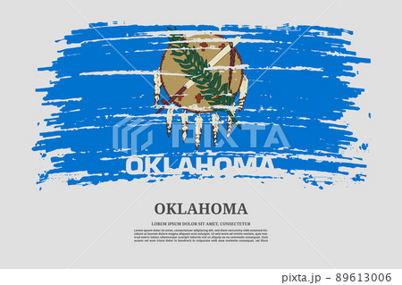 Oklahoma flag with brush stroke effect and information text poster, vector 89613006