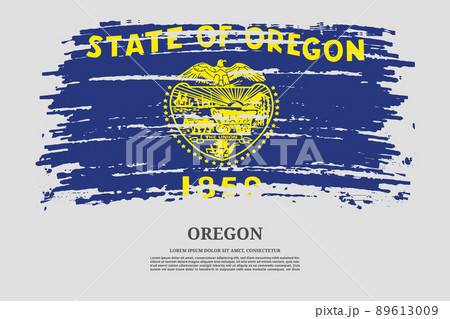 Oregon flag with brush stroke effect and information text poster, vector Oregon flag with brush stroke effect and information text poster, vector 89613009