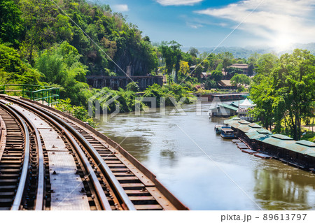 The Historical Death Railway Of World War 2 in River Kwai Kanachanaburi, country side of Thailand. 89613797