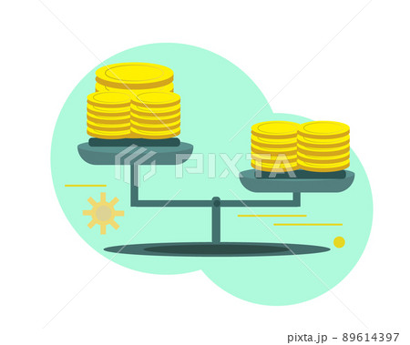 お金 錘 天秤 コイン比較 イラスト	 89614397