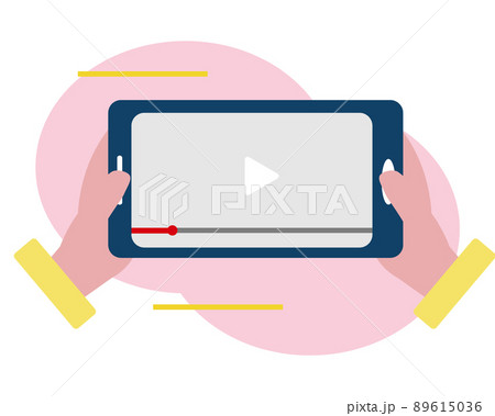 スマホで動画を見る 横画面 携帯とビデオ SNS イラスト スマホで動画を見る 横画面 携帯とビデオ SNS イラスト 89615036