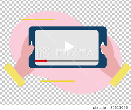 スマホで動画を見る 横画面 携帯とビデオ SNS イラスト スマホで動画を見る 横画面 携帯とビデオ SNS イラスト 89615036