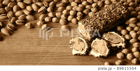 Nuts and halva on the table Nuts and halva on the table 89615504