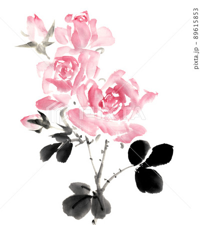 水墨画技法で描いた薔薇のイラスト素材 [89615853] - PIXTA