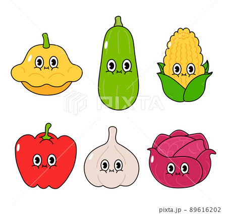 Funny cute happy vegetables characters bundle... - Stock Illustration  [89616202] - PIXTA